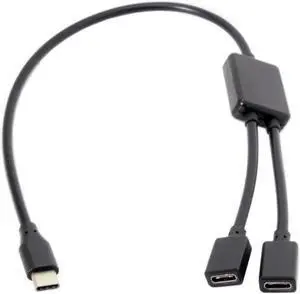 Aomoproing FOR USB-C Female Hub Dual Ports to Type-C Cable Converter Cord For Lap top book Note book PC Mouse Flash Disk 30cm Black