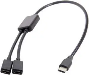 Aomoproing FOR Type-C to Dual Ports USB-C Female Hub Cable Converter Cord For Lap top book Note book PC Mouse Flash Disk 30cm Black