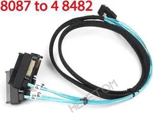 Aomoproing FOR sas sata cable Internal Mini SAS 36pin SFF-8087 to (4) 29pin+15Pin SFF-8482 connectors with SATA Power 1M