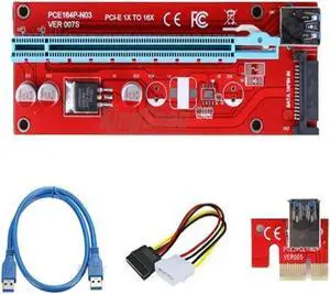 Aomoproing FOR PCI-E 1X to 16X Card Extender PCIE PCI Express Adapter with USB 3.0 Cable + 15Pin SATA Molex Power Connector