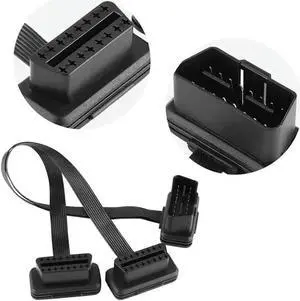 Aomoproing FOR Flat+Thin 16Pin OBD 2 Extender OBD2 16 Pin ELM327 Male To Dual Female Y Splitter Elbow OBDII Extension Connector Cable