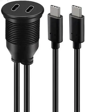 Aomoproing FOR USB 2.0 3.0 3.1 Type C Male to Female Car Mount Flush Cable Waterproof Extension Dual 2 Port for Car Truck Boat Motorcy Panel 1M