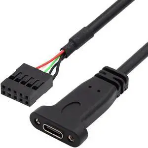 Aomoproing FOR USB 3.1 Type C 20cm Single Port USB-C Female to USB 2.0 Motherboard 9pin 10pin Header Cable with Bracket