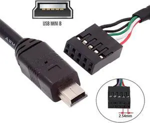 Aomoproing FOR USB 2.0 Motherboard 9pin 10pin Header to Micro USB/Mini USB 5Pin Cable 50cm for Mini Monitor Sensor Panel Camera
