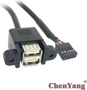 Aomoproing FOR Motherboard 9 Pin Header to Stackable Dual USB 2.0 A Type Female Cable 50cm with Screw Panel Holes