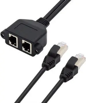 Aomoproing FOR 8P8C FTP STP with Panel Mount Holes Male to Female Lan Ethernet Network Extension Cable Dual Ports UTP Cat6