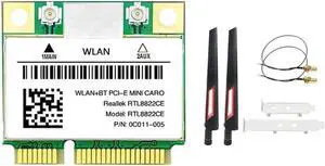 Aomoproing RTL8822CE Card +Antenna Kit 1200Mbps 2.4G+5Ghz 802.11AC Network Mini Pcie BT 5.0 Support Laptop/PC Windows 10/11