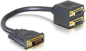 Aomoproing DVI Male to 2 DVI Female Adapter cable Single Link DVI Splitter 1 to 2 Port Y Extension Cable Adapter for PC HDTV Black