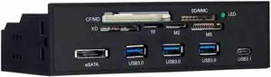 Aomoproing 5.25 inchs Drive bay Multifunction Internal Card Reader USB eSATA Dashboard PC Front Panel USB3.1 M2 MSO SD MS XD 64G CF Card