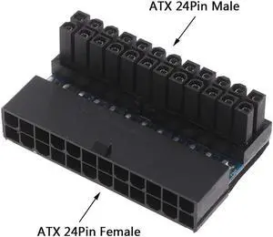 Aomoproing 2Pcs/lot ATX 24Pin 90 degree 24 pin to 24pin Power Plug Adapter Motherboard Power Connectors Modular for Power Supply Cables
