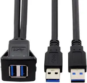 Aomoproing FOR 1m Waterproof Dual USB 3.0 Extension Latch Mount Car AUX Cable for Dashboard Panel