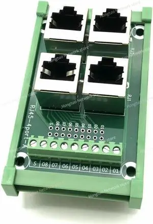 Aomoproing FOR 1PCS 4 way 4 port RJ45 8p8c female socket to terminal block adapter pcb board Network RJ45 Ethernet connector DIN Rail Mount