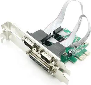 Aomoproing 2 PORTS RS-232 Serial Port COM & DB25 Printer Parallel Port LPT to PCI-E PCI Express Card Adapter Converter WCH382 Chip DB9 DB25
