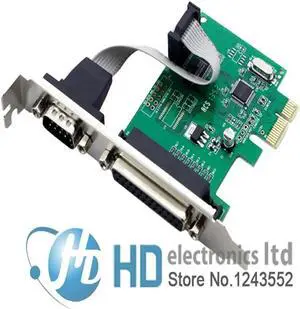 Aomoproing FOR RS232 RS-232 Serial Port COM DB25 Printer Parallel Port LPT to PCI-E PCI Express Card Adapter Converter WCH382