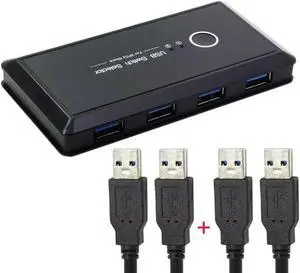 Aomoproing FOR USB Male 4 Ports Micro USB to KVM USB 3.0 Dual Ports Switch Selector PCs Sharing 4 Devices for Keyboard Mouse Scanner Printer