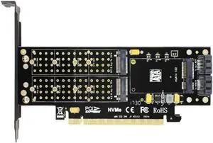 Aomoproing FOR SK16 M.2 NVMe SSD NGFF TO PCI-E3.0 X16 adapter M Key B Key mSATA interface card PCI Express 3.0 3 in 1 dual 12v+3.3v