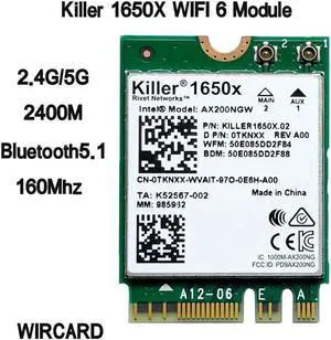 Aomoproing Killer 1650x ax200 AC Dual Band 2.4Gbps Wireless AX200 Wifi Card AX200NGW 802.11AX/AC/A/B/G/N BT 5.1 Laptop for Windows 10