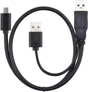 Aomoproing USB 3.0 Power Data Male & USB 2.0 Dual Power to USB-C Type-C Y Cable Cord for Lap top & Hard Disk 60cm Black