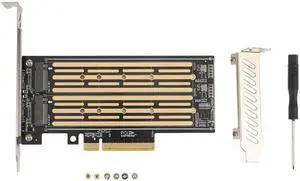Aomoproing M.2 Riser Card M.2 NVME to PCIE X8 Dual Disk Hard Drive SSD Adapter Expansion Card for PCIE X8 X16K Slot Motherboard