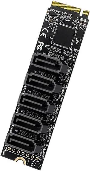 Aomoproing 6Gbps 5 Ports Adapter Extension Card JMB585 2280 NGFF NVME M-Key PCI Express to SATA 3.0 Converter Hard Drive