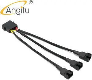 Aomoproing Angitu Molex IDE Splitter Fan Cable Molex 4pin Male to 3x4Pin PWM Fan Adapter Cable 5V, 7V, 12V-15cm