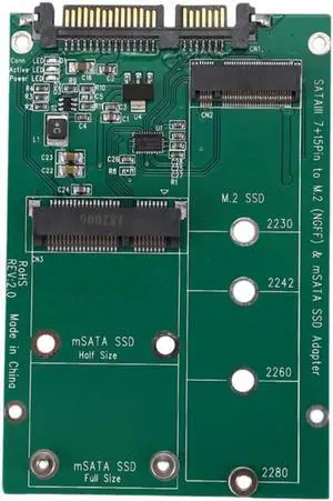 Aomoproing 2 in 1 Mini PCI-E 2 Lane M.2 And mSATA SSD To SATA III 7+15 Pin Adapter