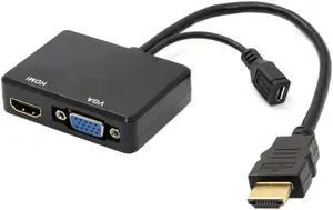 Aomoproing HDMI to VGA & HDMI Female Splitter with Audio Video Cable Adapter Converter for HDTV PC Monitor