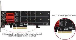 Aomoproing  PCIE3.1 X8 Dual M.2 Hard Disk Expansion Card ASM1812 Chip Supports NVME Protocol Full Speed Expansion Card