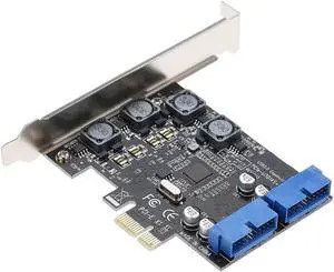 Aomoproing Super Speed PCI Express to Dual 20 Pin USB 3.0 Controller Card PCI-E X1 to 2 Ports USB 3.0 Header With Low Profile Bracket