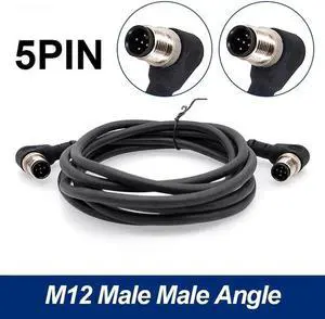 Aomoproing M12 sensor connector cable double head waterproof line male female 2m wire waterproof 4Pin 5Pin 8Pin sensor connectors(Angle M to M 5 p)