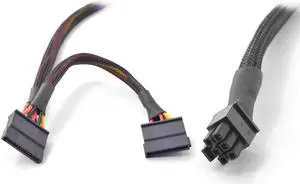 Aomoproing PCIe 6Pin Male 1 to 2 SATA 15Pin Female Power Supply Cable Port Multiplier GPU 6 pin Power Port to Dual SATA for Dell vostro