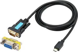 Aomoproing 1.5m USB-C to RS232 DB9 Male Serial Adapter PL-2302 Chipset w/Female to Female Connector Converter Supports Windows XP/Vista/7/8.1/10,Mac OS (with Female to Female Converter)