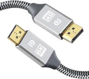 Aomoproing DisplayPort Cable 8K DP Cable Nylon Braided (8K@60Hz, 4K@120hz) Display Port Cable V1.4 Ultra High Speed DisplayPort to DisplayPort Cable 3.3ft for Laptop PC TV - Gaming Monitor Cable-Silve