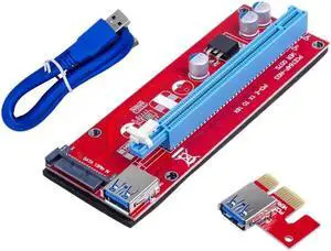 Aomoproing FOR Ver007s PCI-E Riser 1X To 16X USB PCI Express Riser Powered Adapter Card 60Cm USB 3.0 Extension Cable For (Red)