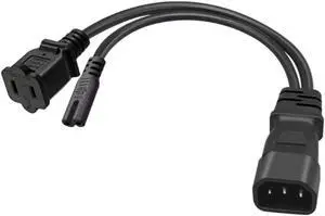 Aomoproing C14 to C7 + 1-15R,C14 Splitter (1ft/32cm) IEC 320 C14 Male Plug to C7 +1-15R Female Socket Y Split Power Extension Cable