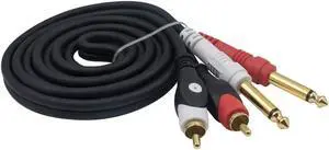 Aomoproing RCA to 1/4 Cable, TS to RCA Cable, Dual 6.35mm 1/4 inch Male TRS Stereo Jack to 2 RCA Male Audio Splitter Adapter Cable 5 Feet/1