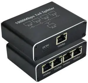 Aomoproing For 5 Port Gigabit Ethernet with USB Power Cable, 1000Mbps Ethernet Splitter 1 to 4 Out for Cat 5/5E/6/7/8
