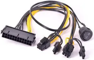 Aomoproing ATX Power 24Pin to 2 Ports 6+2 Pin 8 Pin with On Off Switch cable PCIe 6Pin 8pin Male to 24 Pin Female Power Supply Cable