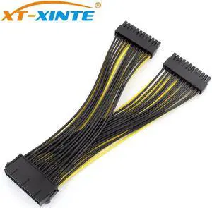 Aomoproing 20+4Pin Dual PSU Power Supply Cable 24Pin ATX Motherboard Adapter Connector Extension Cables 18AWG Line for Mining Miner 20cm