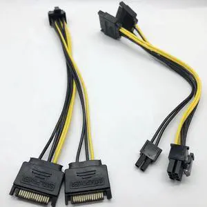 Aomoproing SATA 2 x 15Pin M to Graphics card PCI-e PCIE 8 (6+2) Pin F Video Card Power Supply Cable 8pin to Sata Y Splitter Adapter 18AWG