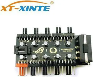 Aomoproing XT-XINTE 1 to 10 Cooling Fan Hub Splitter LED Cable PWM 4Pin 12V Power Supply Speed Controller Adapter for Bitcoin Miner