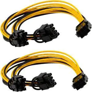 Aomoproing FOR 6 Pin To 2 X Pcie 8 (6+2) Pin Graphics Card PCI-E Express VGA Splitter Power Extension Cable(2 Pack)