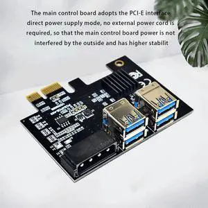 Aomoproing PCI-E 1 to 4 Expansion Card PCI-E 1X to 16X 4 Port Dual Layer USB3.0 Graphics Adapter Expansion Card for BTC Mining