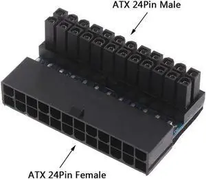 Aomoproing FOR 2Pcs/lot ATX 24Pin 90 degree 24 pin to 24pin Power Plug Adapter Motherboard Power Con tors Modular for Power Supply Cables