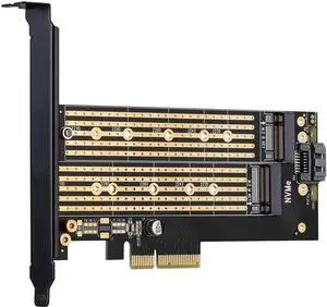 Aomoproing Dual M.2 PCIE Adapter for SATA or PCIE NVMe SSD with Advanced Heat Sink Solution,M.2 SSD NVME (m Key) and SATA (b Key) 22110 2280 2260 2242 2230 to PCI-e x 4 Host Controller Expansion Card