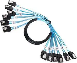 Aomoproing SAS 6 SATA 7Pin Male Internal Host to 6 SATA 7pin Male Target Hard Disk 6Gbps Data Server Raid Cable 50cm
