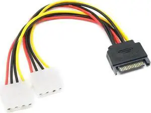 Aomoproing FOR 10PCS SATA 15-Pin Male To Dual 4-Pin Molex Female Y Splitter IDE Hard Drive Power Converter Cable 8Inch/20Cm