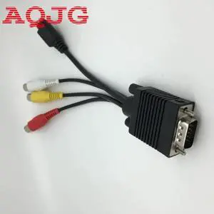 Aomoproing 1pc 3 RCA Female Converter Cable VGA to Video TV Out S-Video AV Adapter VGA Male to Rca female Wholesale AQJG