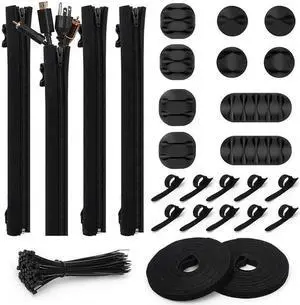 Aomoproing 126Pcs Cable Management Organizer Kit, 4 Cable Sleeve 10 Reusable Cable Ties Cord Organizer for Office Desk Electronics
