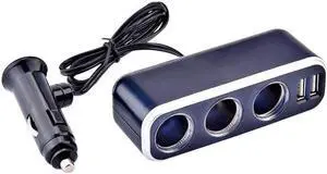 Aomoproing DC 12V/24V 120W 3 Way Universal Car Cigarette Lighter Adapter Illuminant Sockets 5V 3.1A Output Dual USB Ports Splitter Charger